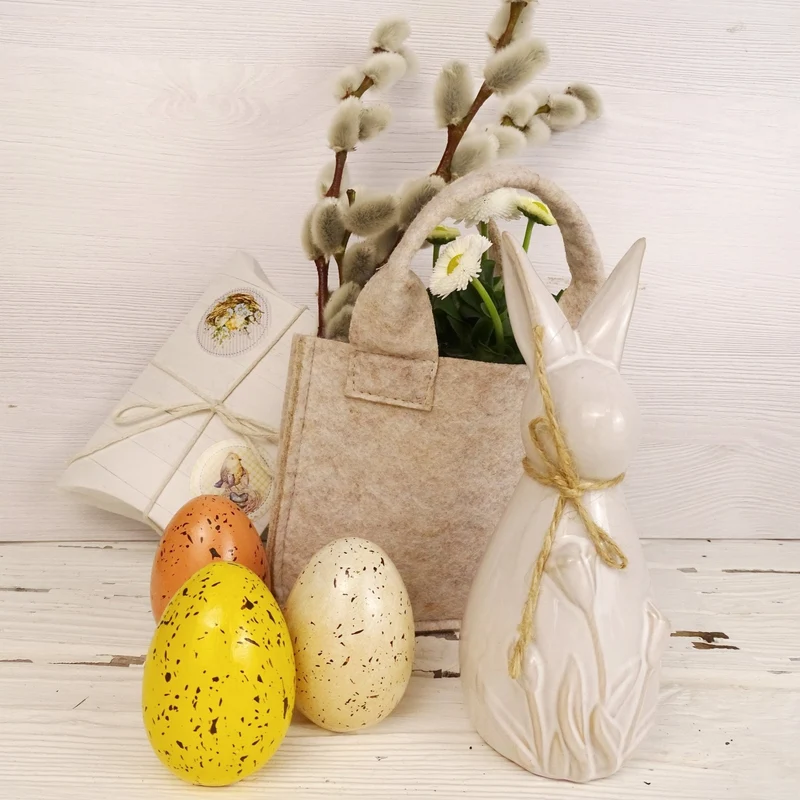 Logbuch-Verlag 4er Set Keramik-Eier stehend – Osterdeko in Grün Creme Orange Gelb – Frühling Tischdeko 6 cm – natürliche Deko-Eier für Osterstrauß & Nest