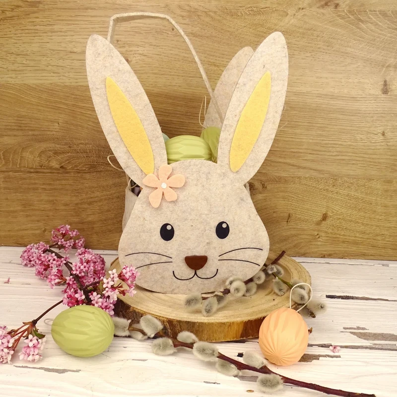 Logbuch-Verlag Osterkorb Hasenkopf aus Filz mit Henkel – 27 cm – beige – Filzkorb für Kinder, Ostergeschenke & Deko – 1 Stück