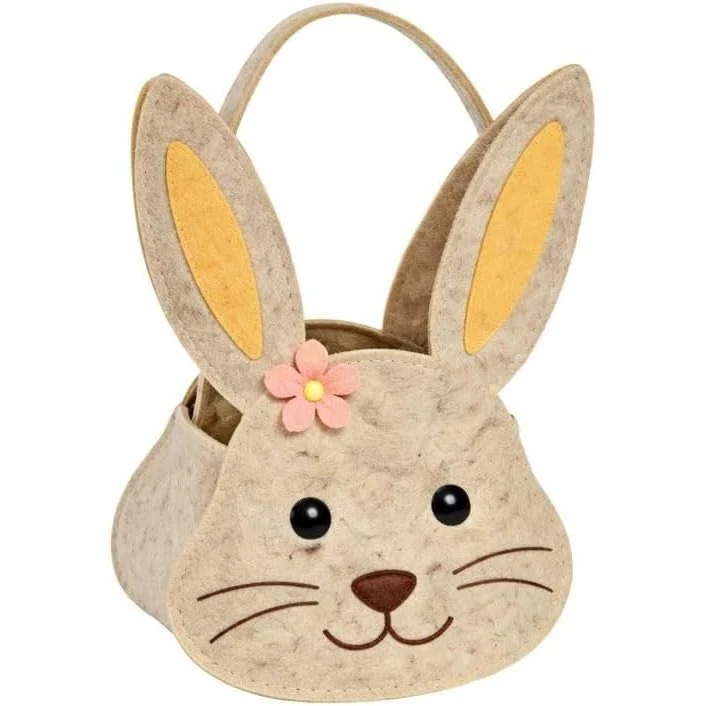 Logbuch-Verlag Osterkorb Hasenkopf aus Filz mit Henkel – 27 cm – beige – Filzkorb für Kinder, Ostergeschenke & Deko – 1 Stück