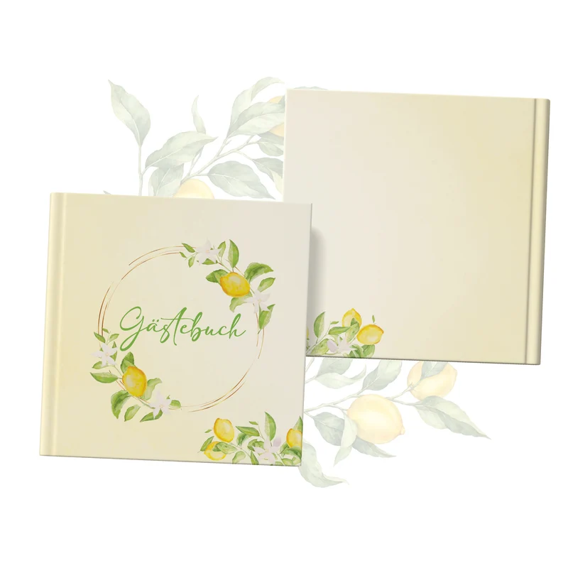 Gästebuch Zitrone Hardcover 21 × 21 cm, 120 blanko Seiten, Creme