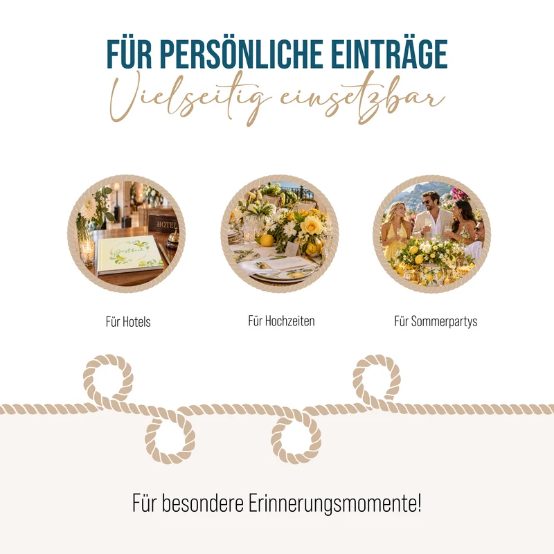 Gästebuch Zitrone Hardcover 21 × 21 cm, 120 blanko Seiten, Creme