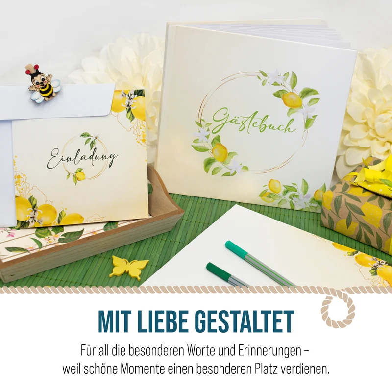 Gästebuch Zitrone Hardcover 21 × 21 cm, 120 blanko Seiten, Creme