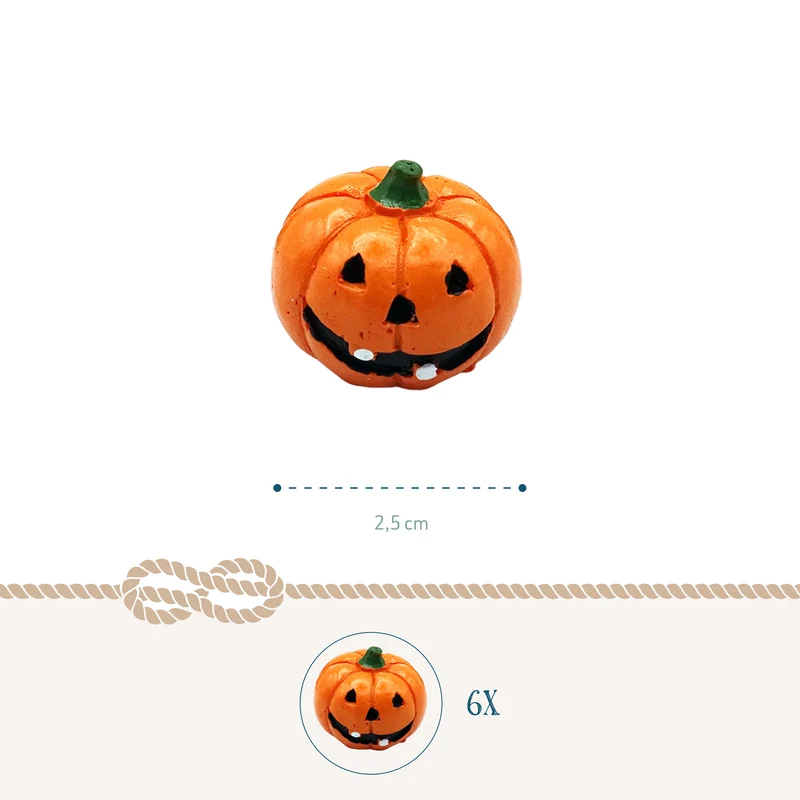 Deko-Kürbisse 6er-Set aus Polystone, Mini Halloween-Kürbisse orange, je ca. 2,5 cm