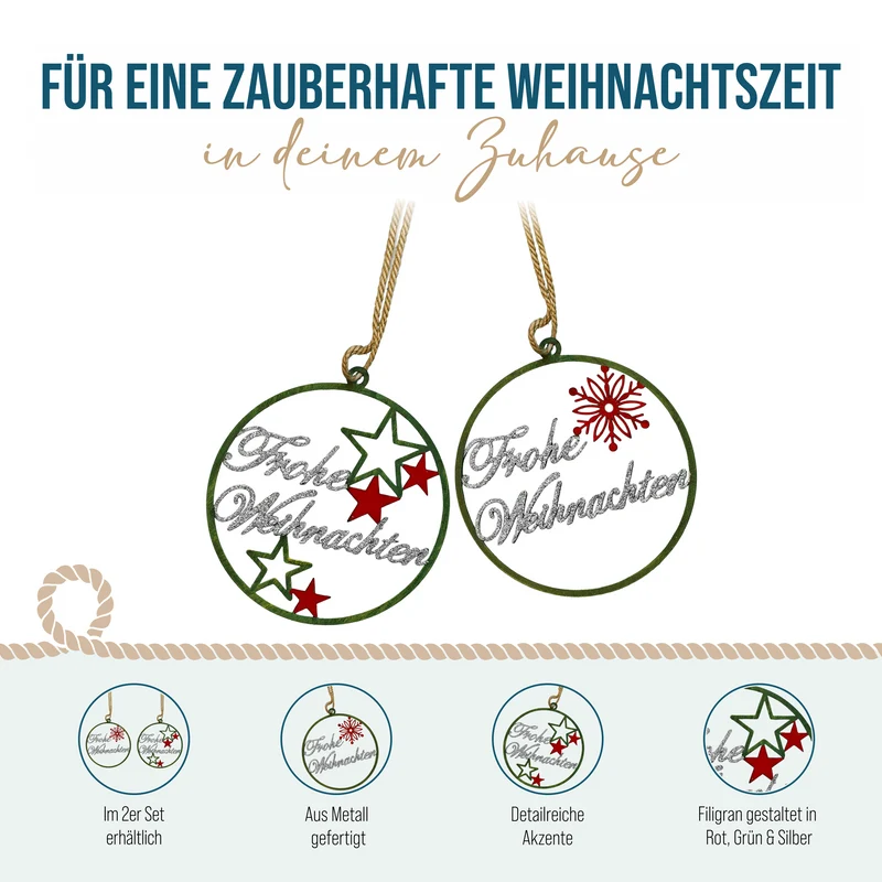 Metall-Schild Frohe Weihnachten 2er-Set rund Durchmesser ca. 10,5 cm
