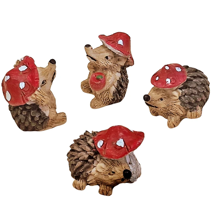 Logbuch-Verlag Deko-Igel Set 4 Stück 2,5 cm – Mini-Igel aus Polyresin mit Pilz & Apfel – Herbstdeko, Streudeko, Glücksbringer
