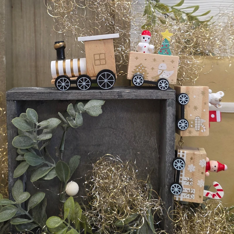 Logbuch-Verlag Holz Zug 4-teilig Natur 21 cm lang – Weihnachtsdeko mit Figuren