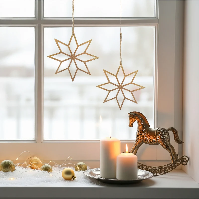 Goldene Sterne Anhänger 13 cm 4er-Set Filigrane Weihnachtsanhänger aus Metall, edle Weihnachtsdeko zum Aufhängen
