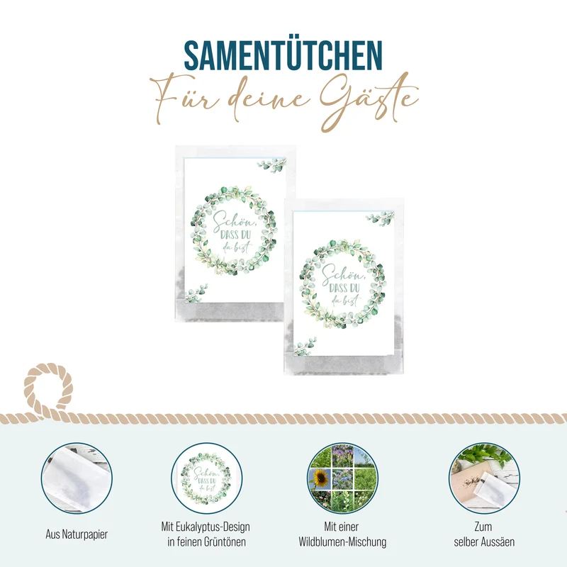 Samentütchen Schön dass du da bist Eukalyptus 10er Set Hochzeit
