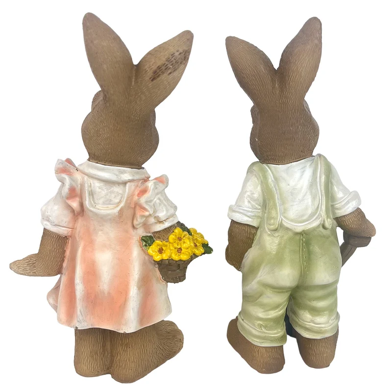 Logbuch-Verlag Osterhasen stehend 2er-Set mit Schippe und Blumen 21,5 cm Frühlingsdeko Ostern Figuren Landhausstil
