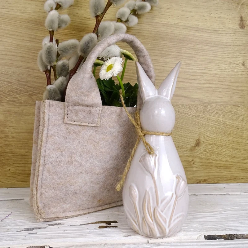 Logbuch-Verlag Deko Hase aus Porzellan grau 17 cm mit Schleife – Frühlingsdeko oder Osterhase