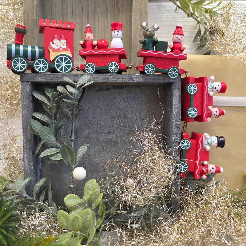 Logbuch-Verlag Holz Zug 5-teilig Rot 26 cm lang – Weihnachtsdeko mit Figuren