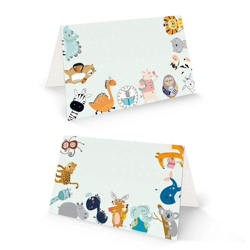 Tischkarten Tiere 25 Stück für Einschulung und Kinderfest, 8,5 × 5,5 cm