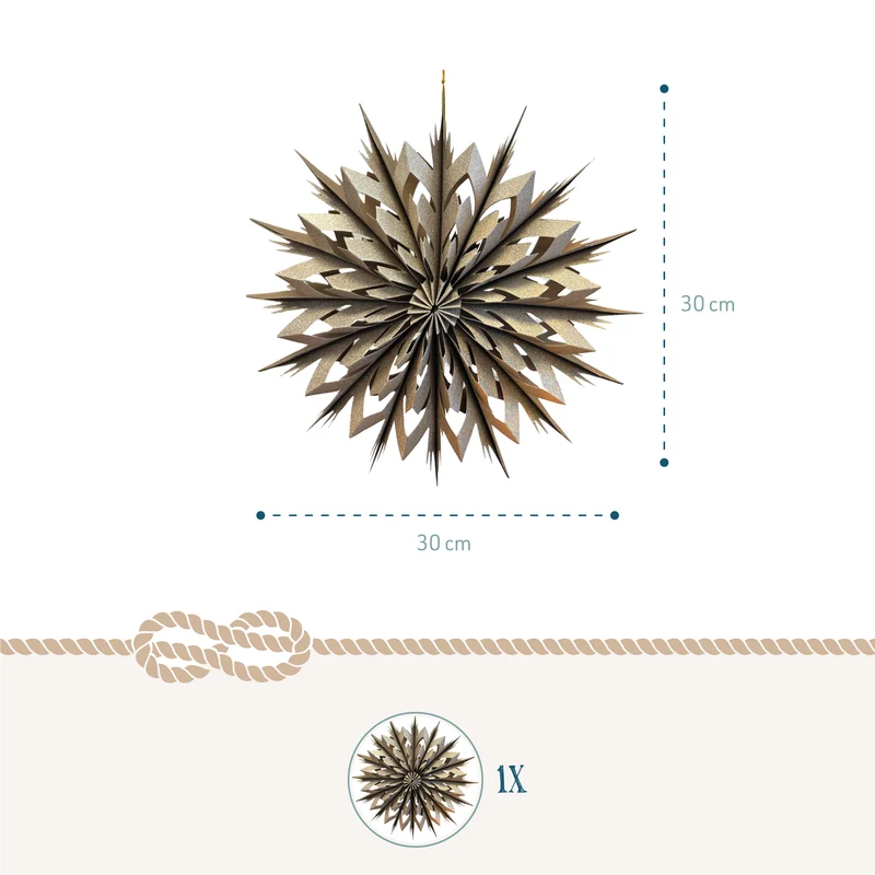 Papierstern Gold glitzernd 30 cm – Weihnachtsdeko zum Aufhängen, faltbar, festlicher Hänger im nordischen Stil – Logbuch-Verlag