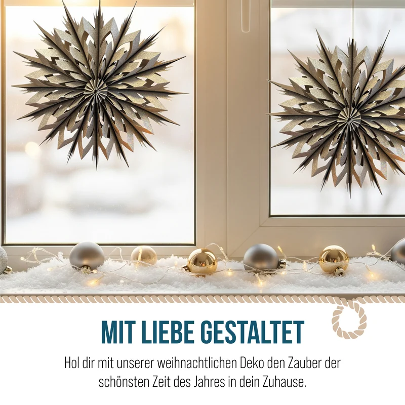 Papierstern Gold glitzernd 30 cm – Weihnachtsdeko zum Aufhängen, faltbar, festlicher Hänger im nordischen Stil – Logbuch-Verlag