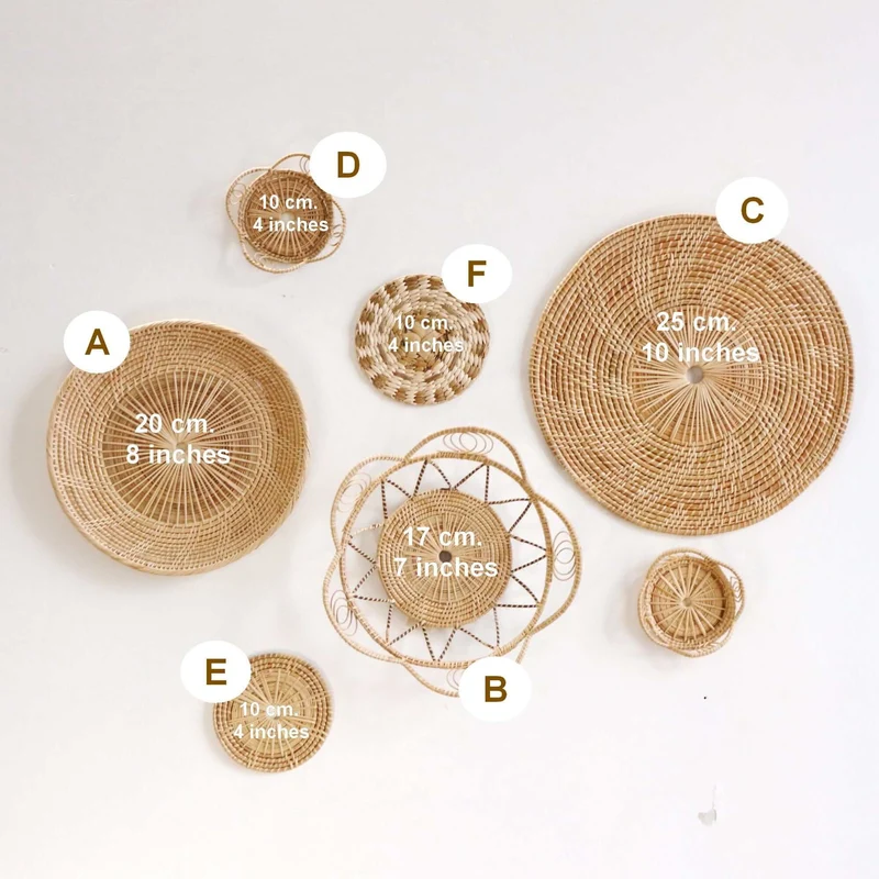 CHA YUN - Rattan Wall Hanging Set, Boho Decor, Handcrafted Home Accents