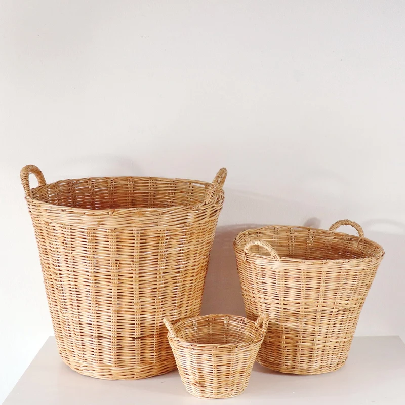 Rattan Storage Basket — Boho Handwoven Wicker Home Decor Organizer, Set of 3
