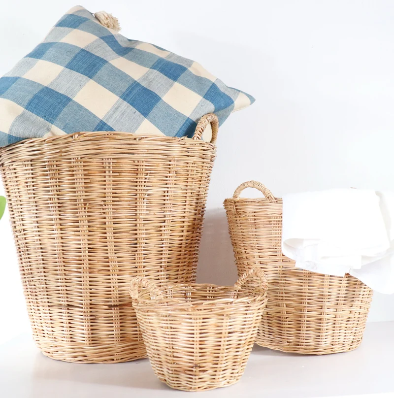 Rattan Storage Basket — Boho Handwoven Wicker Home Decor Organizer, Set of 3