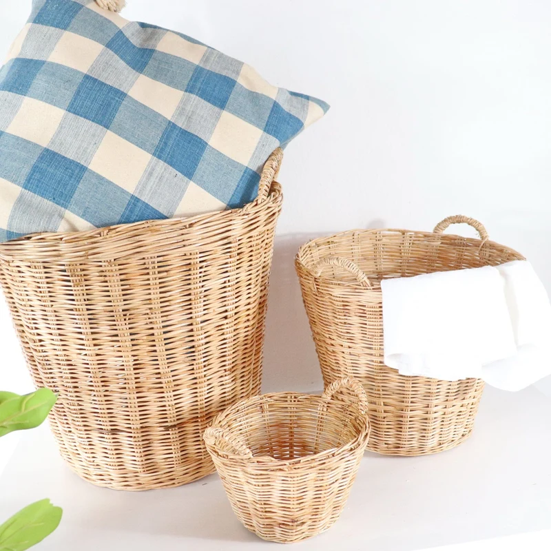 Rattan Storage Basket — Boho Handwoven Wicker Home Decor Organizer, Set of 3