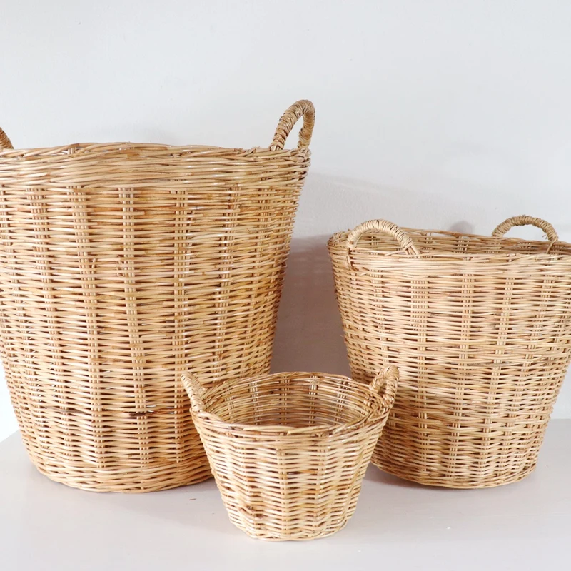 Rattan Storage Basket — Boho Handwoven Wicker Home Decor Organizer, Set of 3