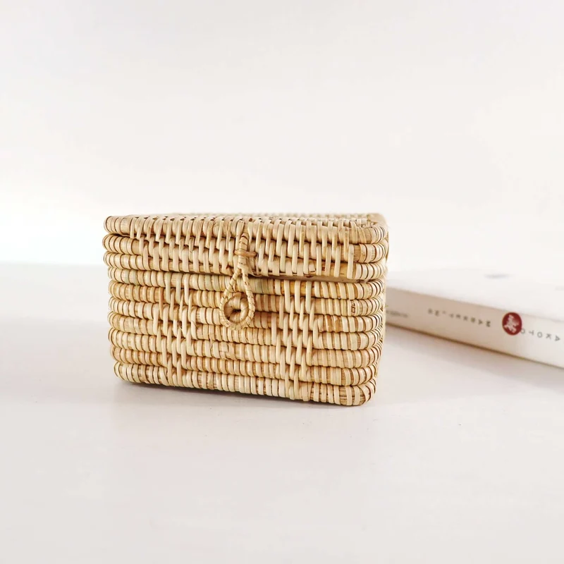 Natural Square Rattan Tissue Box Cover — Boho Handwoven Bathroom Vanity Decor Organizer