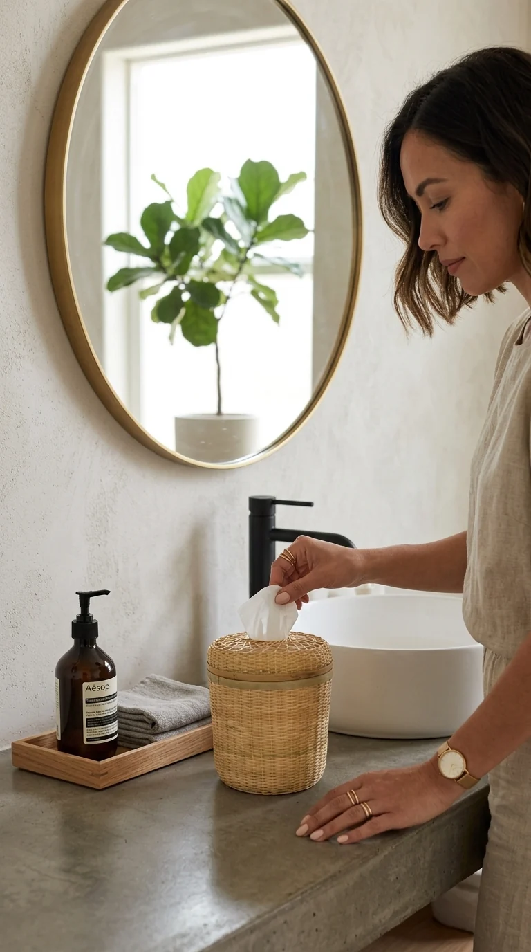 Bamboo Tissue Box Cover — Boho Handwoven Natural Bathroom Decor Organizer