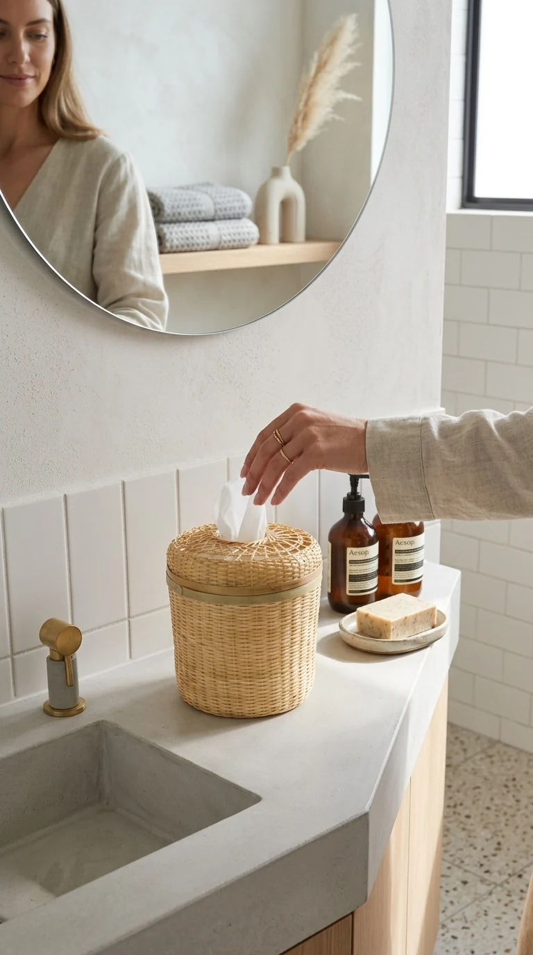 Bamboo Tissue Box Cover — Boho Handwoven Natural Bathroom Decor Organizer