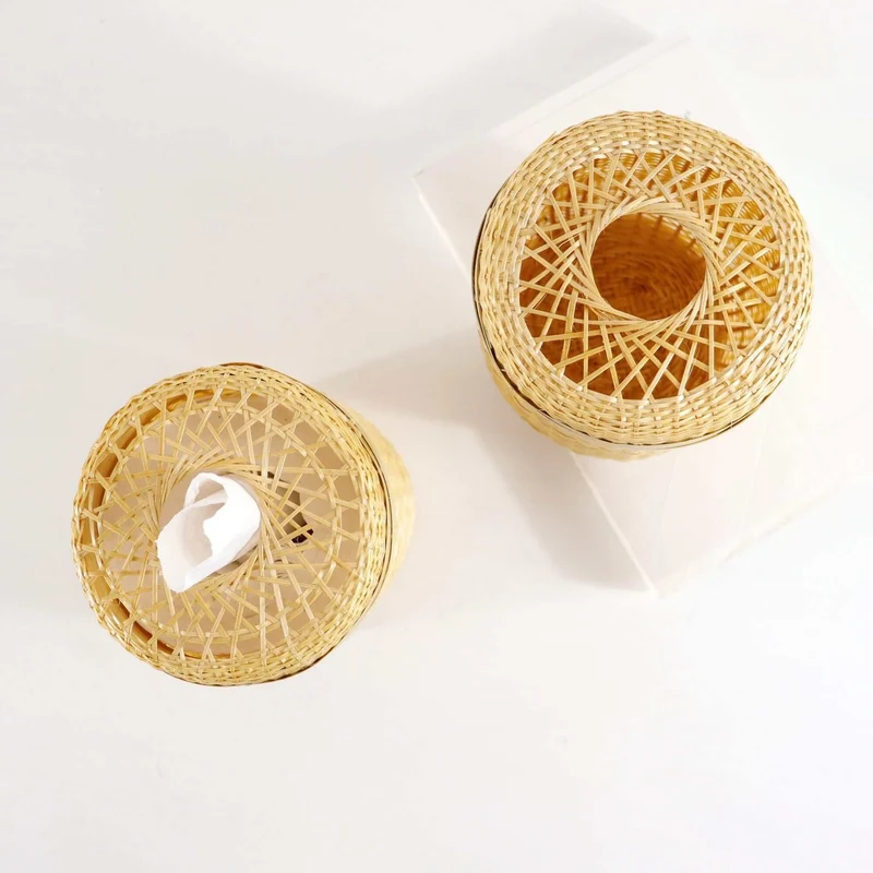 Bamboo Tissue Box Cover — Boho Handwoven Natural Bathroom Decor Organizer