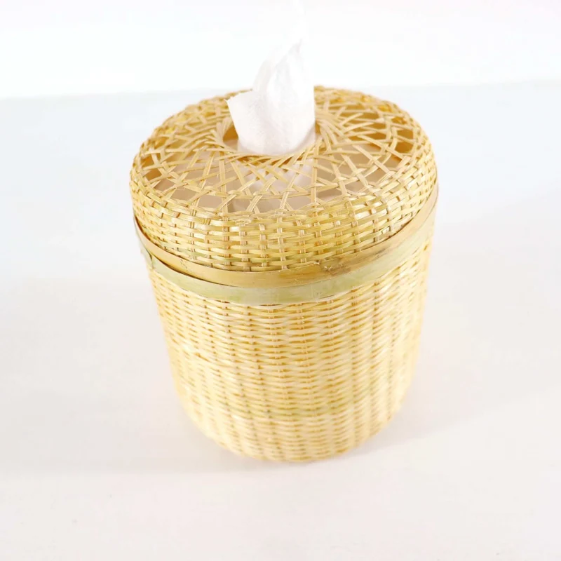 Bamboo Tissue Box Cover — Boho Handwoven Natural Bathroom Decor Organizer