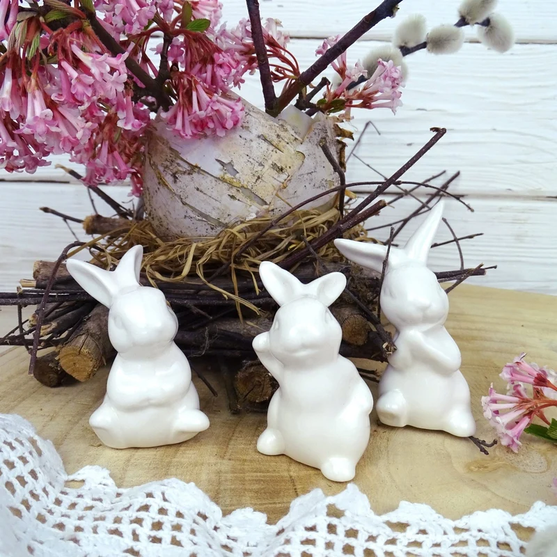 Logbuch-Verlag Porzellan Hase weiß 4er Set – Osterhasen Sortiert 6-7 cm – edle Osterdeko zum Hinstellen – Frühlingsfiguren