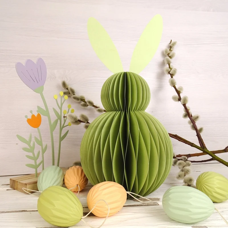 Honeycomb Hase grün 30 cm – große Osterdeko aus Papier – Deko-Hase zum Aufstellen oder Hängen – Frühlingsdeko – 1 Stück – Logbuch-Verlag