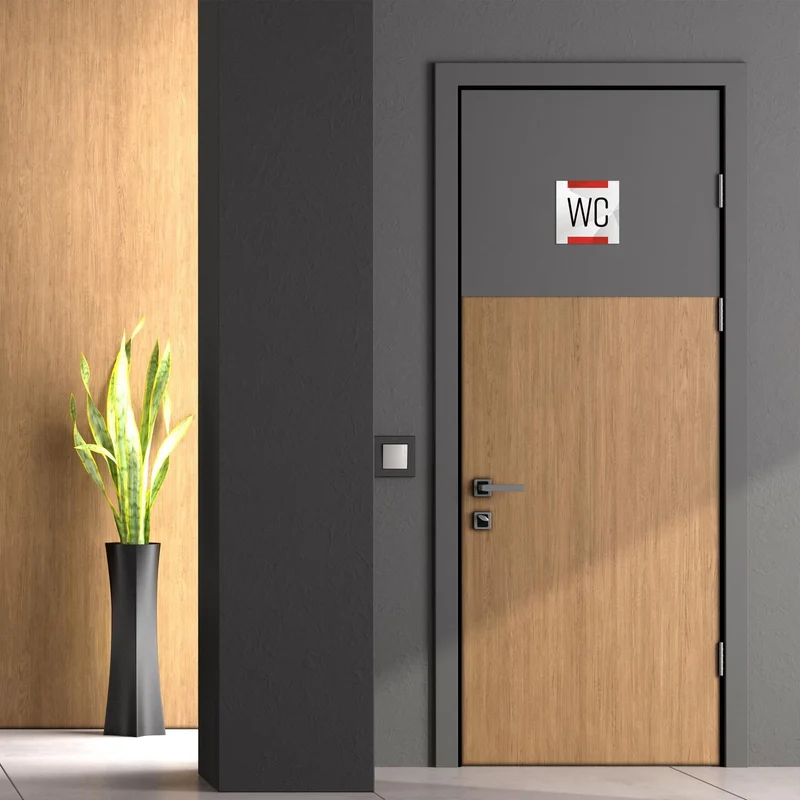 Badezimmer Türschild neutral rot grau „WC“