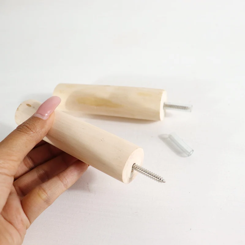 Natural Wood Cylinder Wall Peg — Boho Handmade Wooden Dowel Hook for Hanging