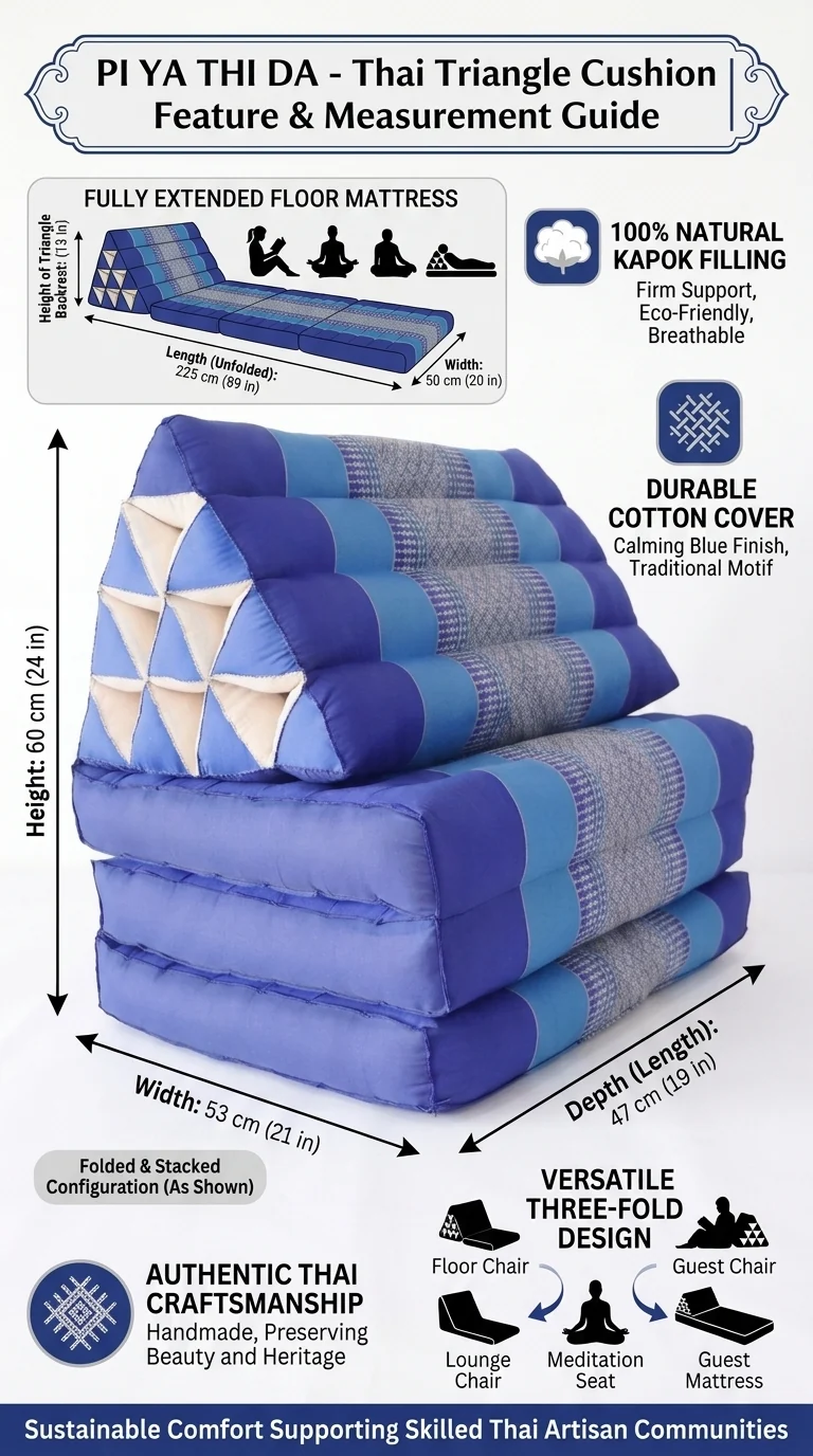 PI YA THI DA Thai Triangle Cushion 3 Fold (Blue)