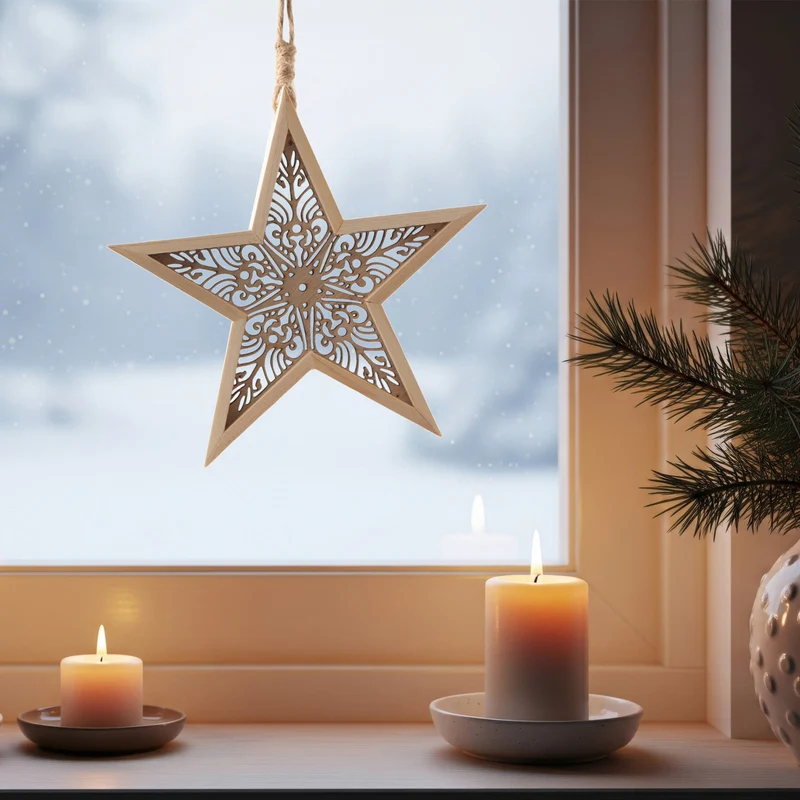 Stern-Hänger aus Holz, 19,5 cm, Weihnachtsdeko zum Aufhängen