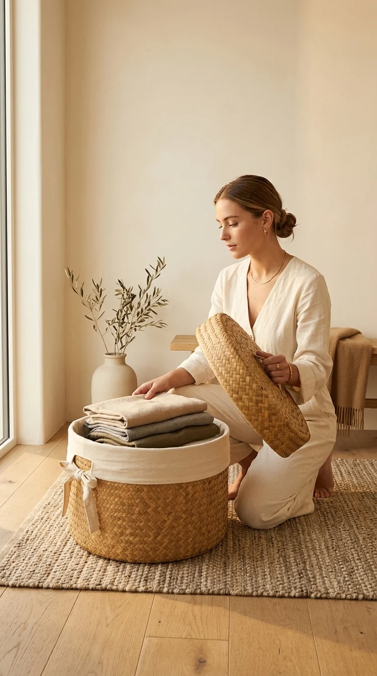 KAN DA Handwoven Laundry Basket With Handles and a Lid