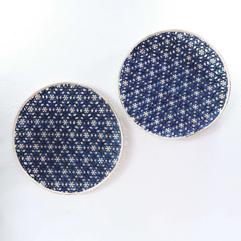 Bamboo Wall Decor Set of 2 — Boho Handwoven Hanging Woven Basket Wall Art