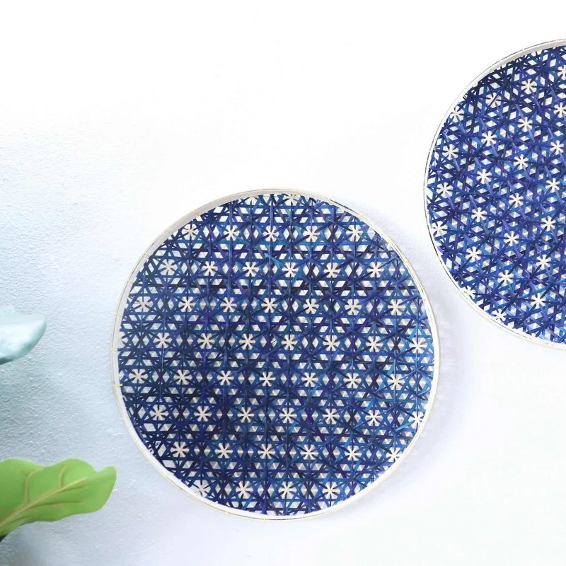 Bamboo Wall Decor Set of 2 — Boho Handwoven Hanging Woven Basket Wall Art