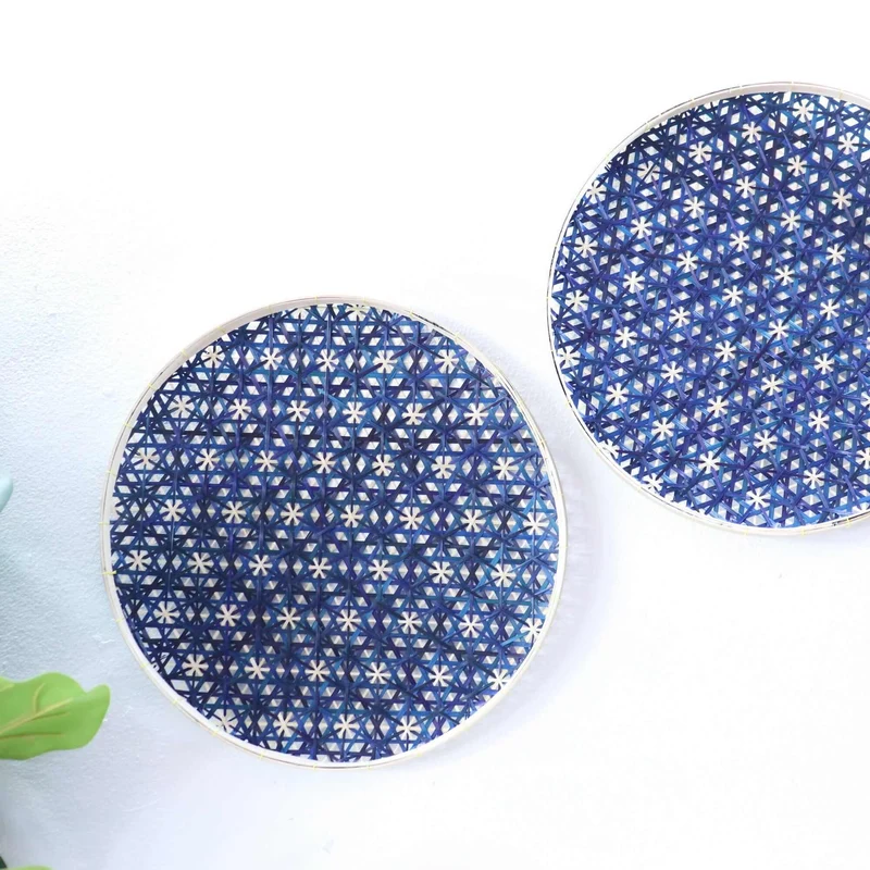 Bamboo Wall Decor Set of 2 — Boho Handwoven Hanging Woven Basket Wall Art