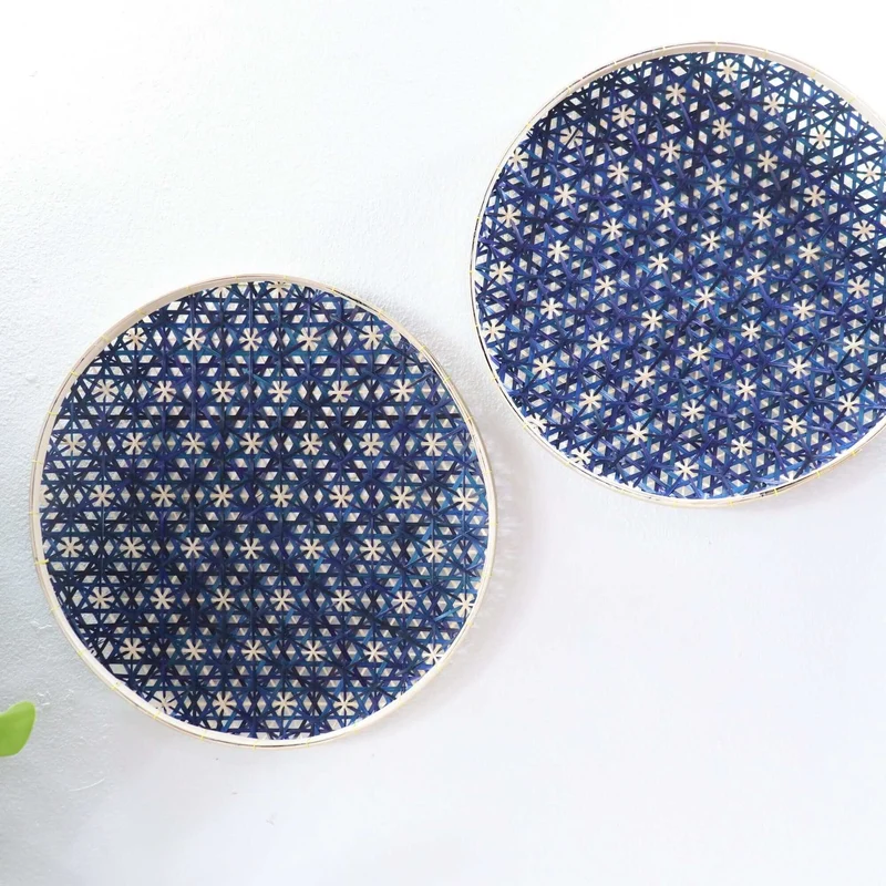Bamboo Wall Decor Set of 2 — Boho Handwoven Hanging Woven Basket Wall Art