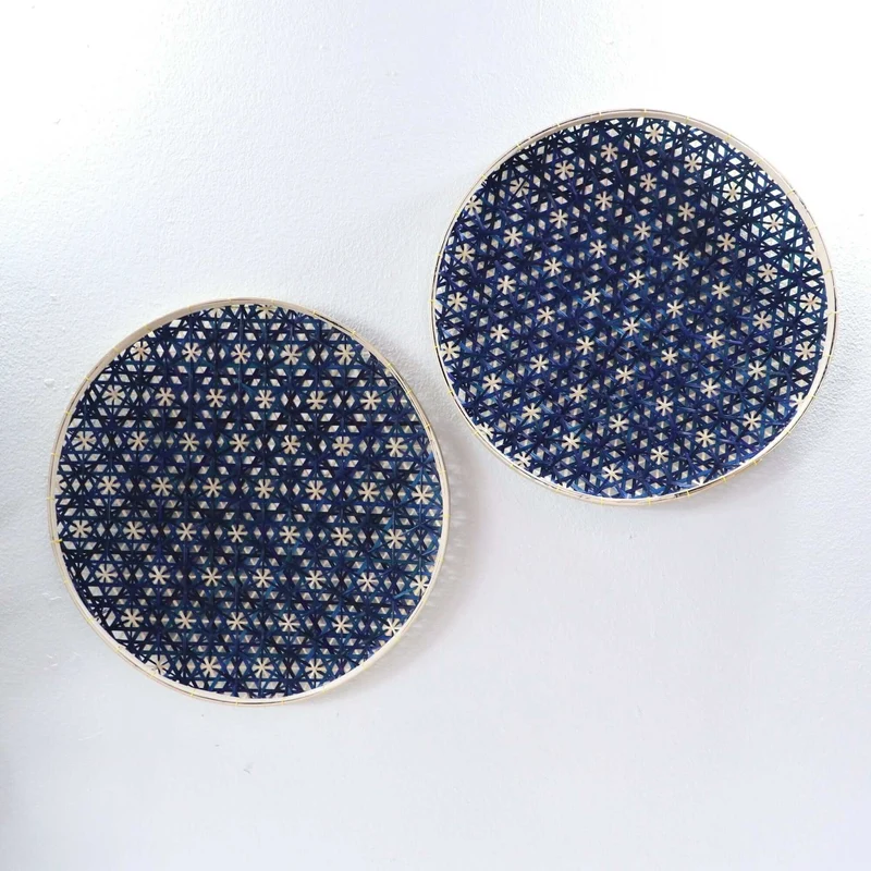 Bamboo Wall Decor Set of 2 — Boho Handwoven Hanging Woven Basket Wall Art