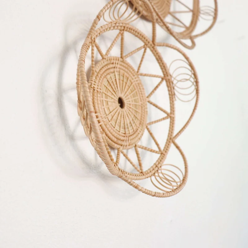 Natural Round Rattan Wall Decor Set of 3 — Boho Handwoven Flower Mandala Basket Wall Art