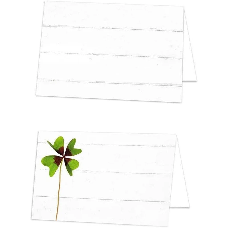 Tischkarten Kleeblatt grün-weiß blanko – 50 Stück
