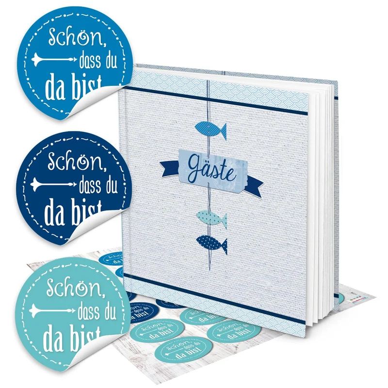 Gästebuch blau weiß im maritimen Stil 21 x 21 cm quadratisch für Taufe Kommunion Firmung