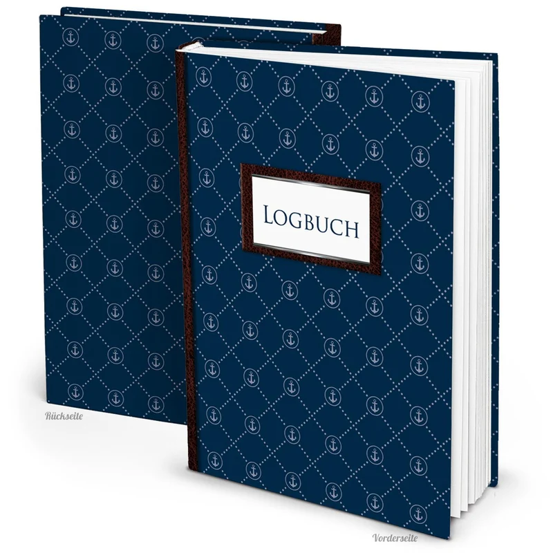 Großes DIN A4 Logbuch dunkelblau mit ANKER-Motiv - Schiffstagebuch zum Eintragen