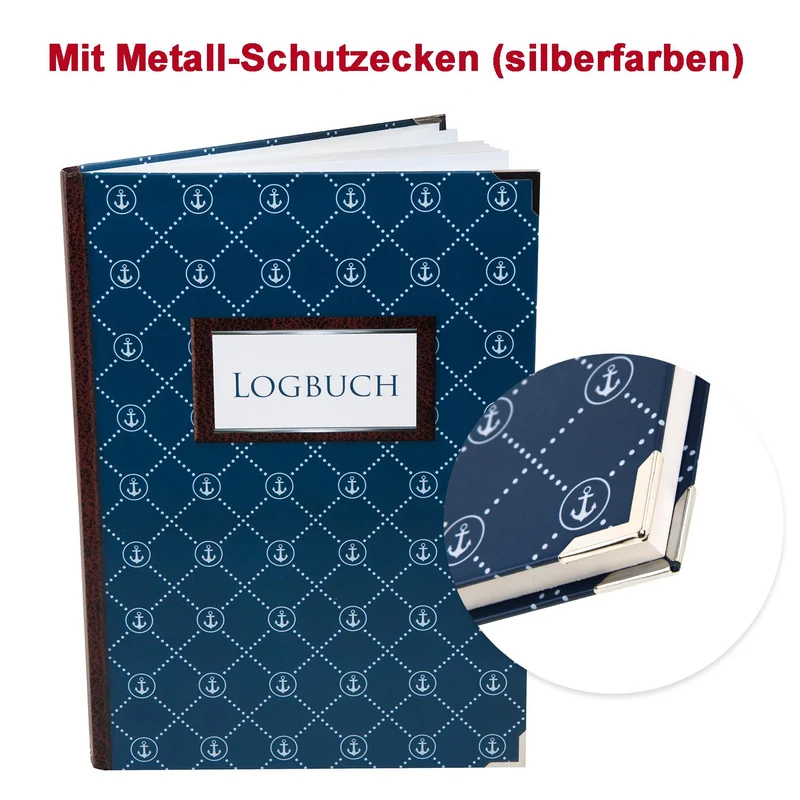 Großes DIN A4 Logbuch dunkelblau mit ANKER-Motiv - Schiffstagebuch zum Eintragen