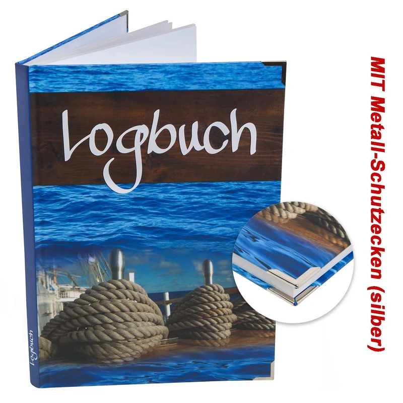 Logbuch Sailing DIN A4 blau braun Hardcover - Yachtlogbuch Schiffstagebuch zum Eintragen