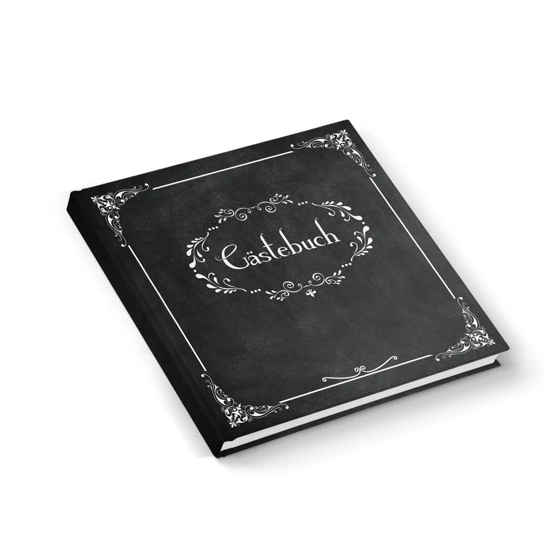 Edel nostalgisch schwarz weißes Gästebuch 21 x 21 cm 164 Seiten Vintage Nostalgie Look - Hochzeitsgästebuch Tafelkreide Look - HARDCOVER - mit jedem Stift beschreibbar!
