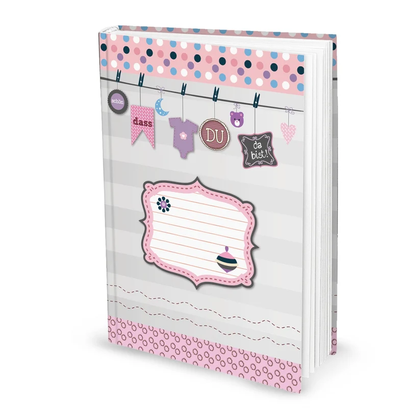 Babytagebuch DIN A4 "Schön, dass du da bist" - leeres Buch zum Beschriften - erstes Jahr rosa