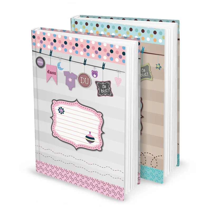 Geschenk-SET 2 XXL Baby-Tagebuch Kinder-Tagebuch Baby-Album Kinderbuch für Zwillinge oder Geschwister rosa pink hell-blau türkis DIN A4 zum Selberschreiben Mädchen Junge