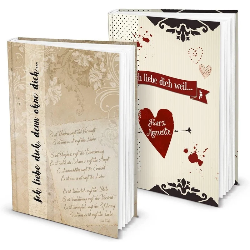 2-er Geschenk-SET Notizbuch ICH LIEBE DICH Blanko-Buch leeres Buch + Rotes Herz Herzmomente eigene Liebes-Geschichte aufschreiben als Geschenk für Freund oder Freundin - die große Liebe